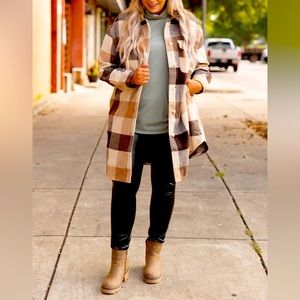 Flannel Long Layering Coat in Brown